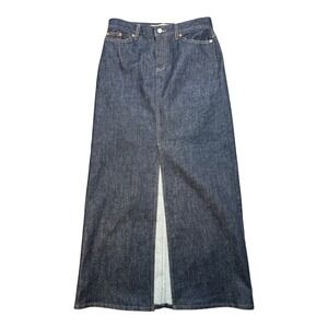 Gap Maxi Skirt Womens 4 Blue Denim Dark Wash Slit Modest A Line Straight Stretch